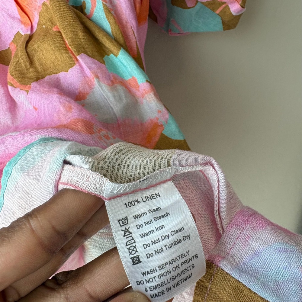 Lanhtropy Dress Linen Pink Floral Mini Dress One Size - Picture 8 of 8